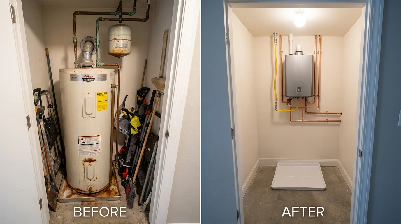 Tank water heater versus wall-mounted tankless unit comparison for Cos Cob, CT homeowners