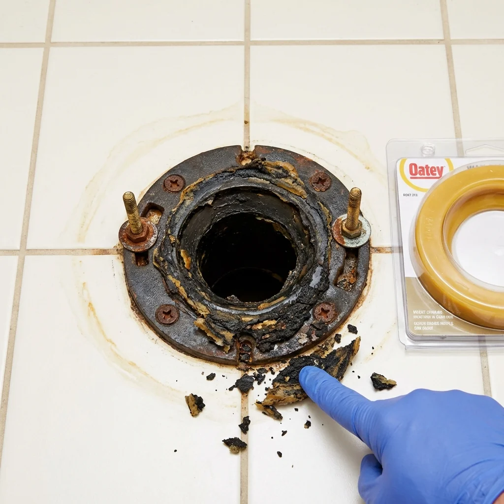 Failed wax ring showing water seepage at the base of a toilet in a Cos Cob, CT home